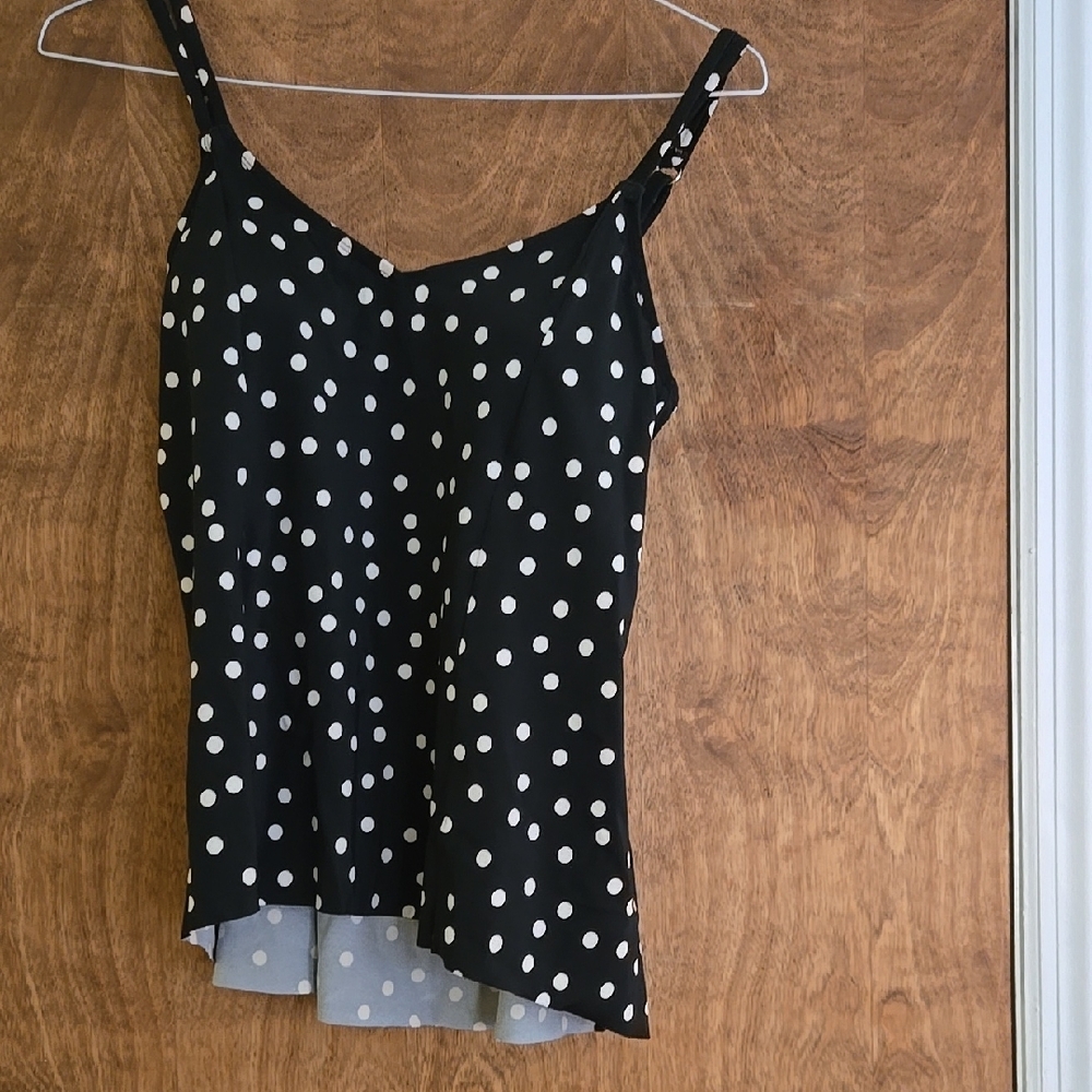 Polka Dot Black and White Women's Tankini Swim Top